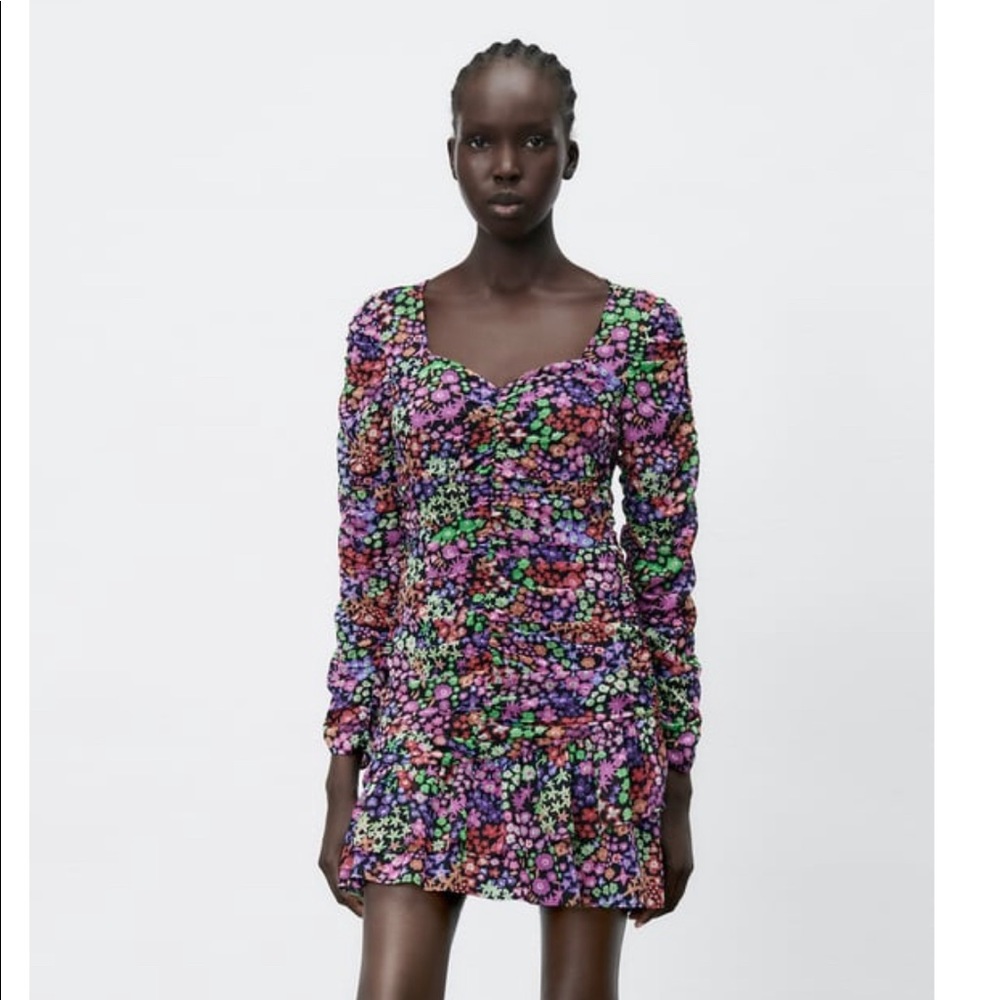 NWT ZARA FLORAL PRINT DRAPE DRESS